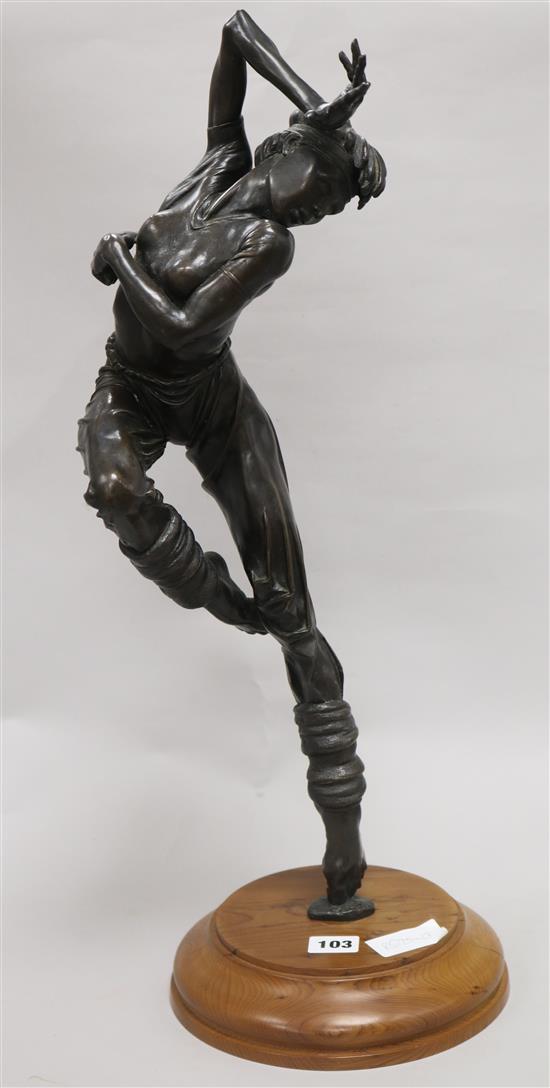A bronze figure of a ballet dancer, on yew wood socle height 60cm